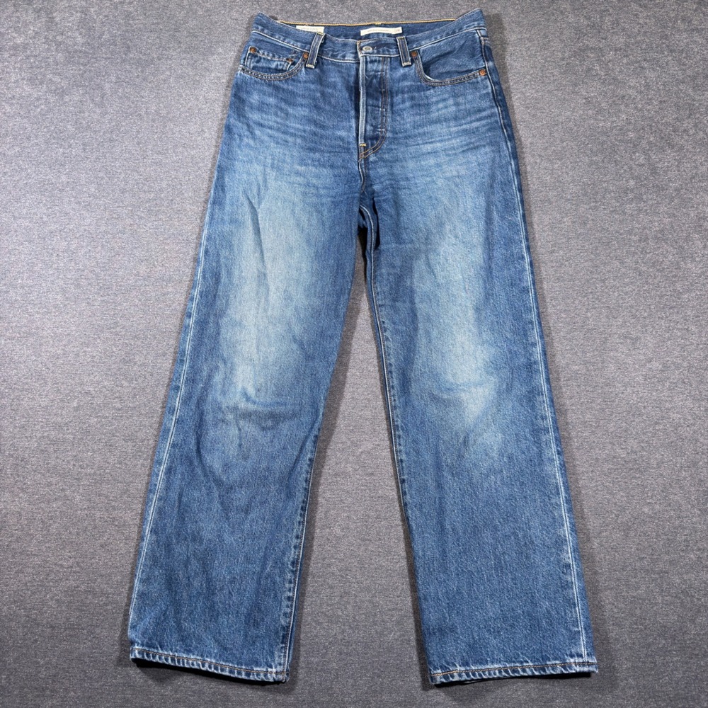 Levi's Ribcage Straight Jeans Women 26 Blue High Rise Button Fly Denim Pants